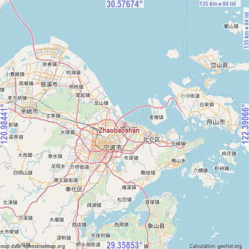 Zhaobaoshan on map