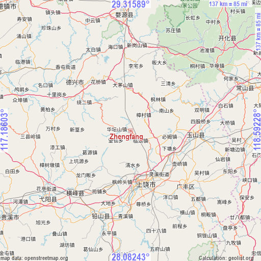 Zhengfang on map