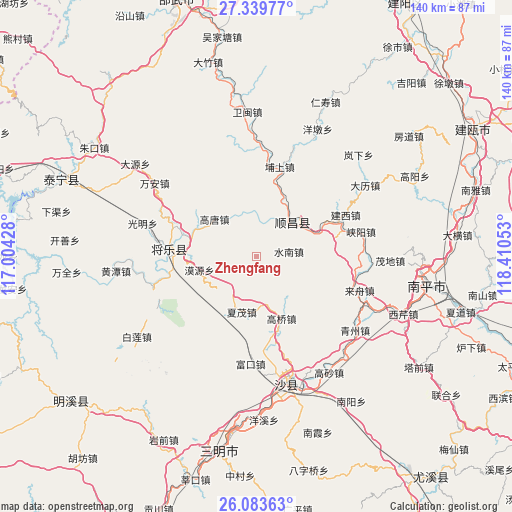 Zhengfang on map