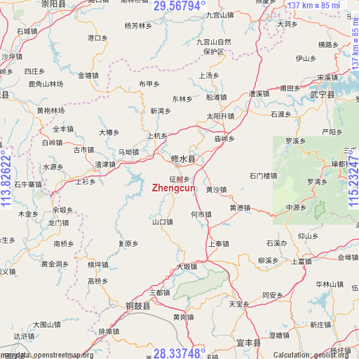 Zhengcun on map