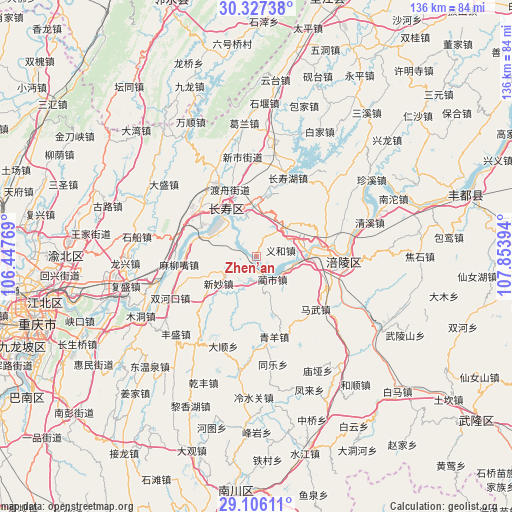 Zhen’an on map