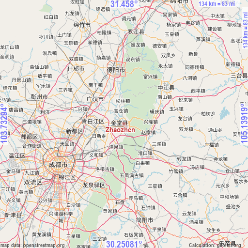 Zhaozhen on map