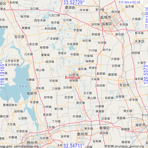 Xinghua on map