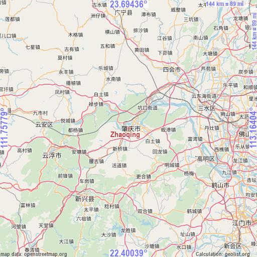 Zhaoqing on map