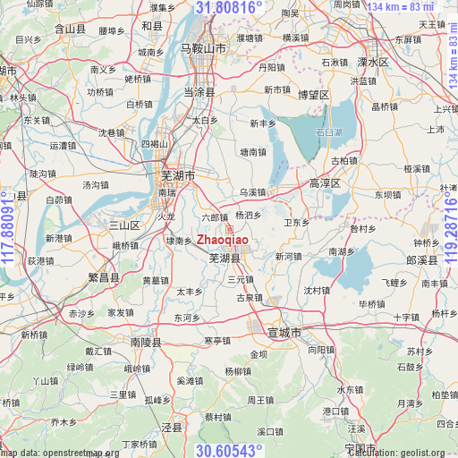 Zhaoqiao on map