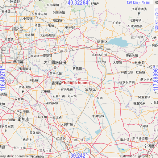 Zhaogezhuang on map