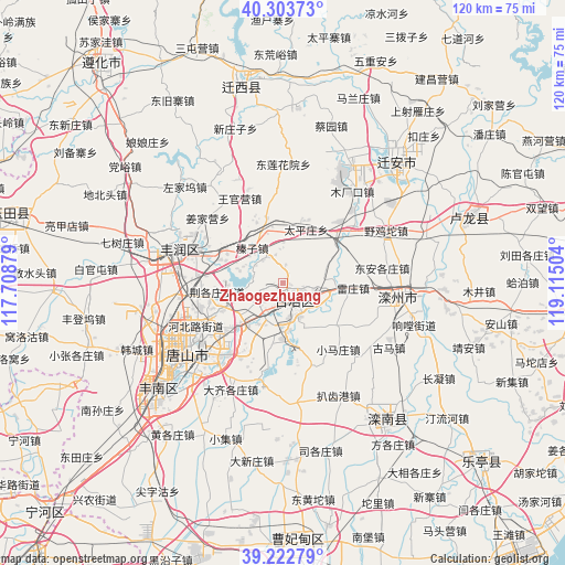 Zhaogezhuang on map