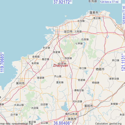 Zhaoyuan on map