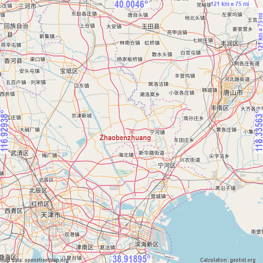 Zhaobenzhuang on map