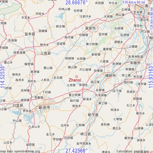 Zhanxi on map