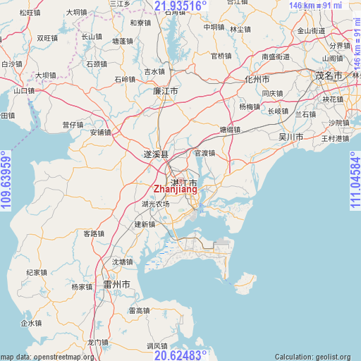 Zhanjiang on map
