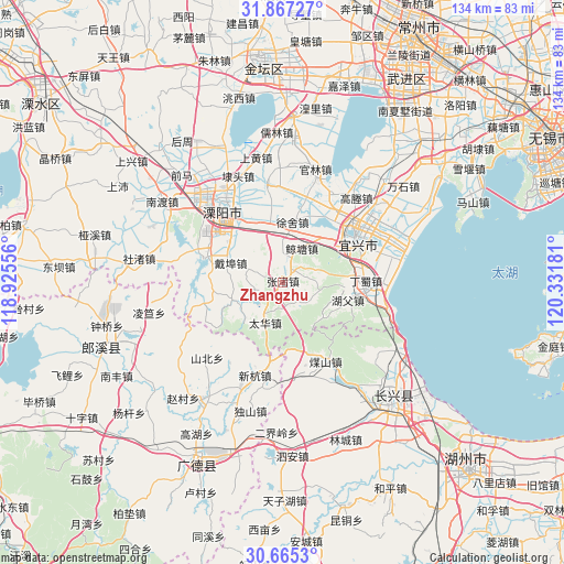 Zhangzhu on map