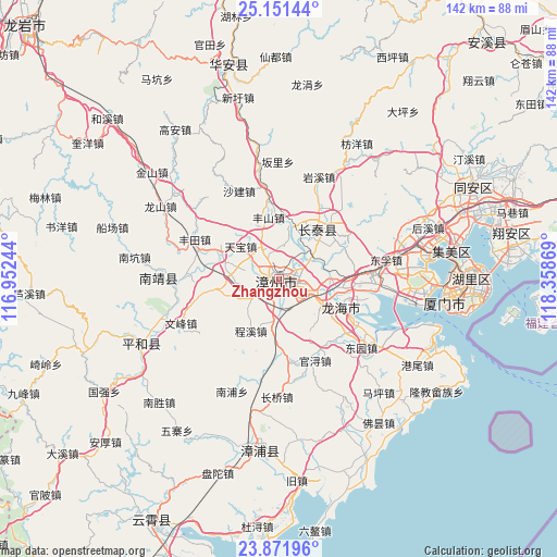 Zhangzhou on map