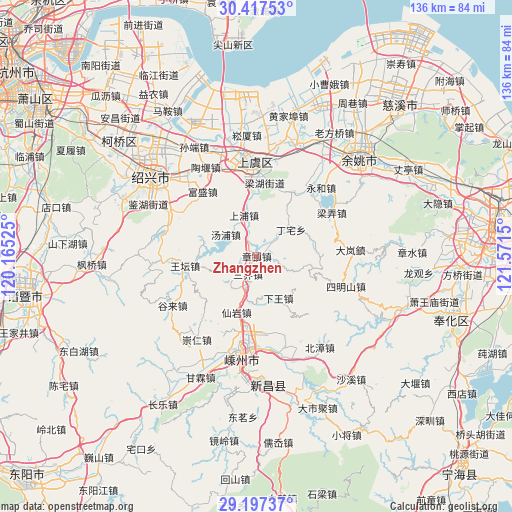 Zhangzhen on map