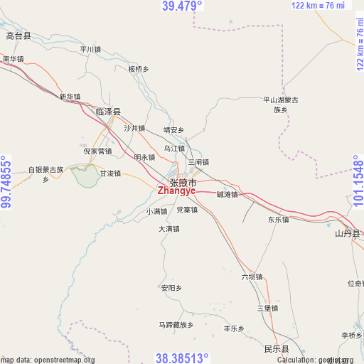 Zhangye on map