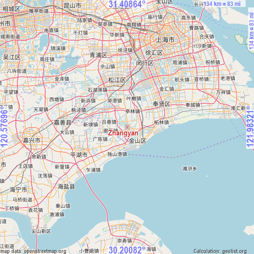 Zhangyan on map