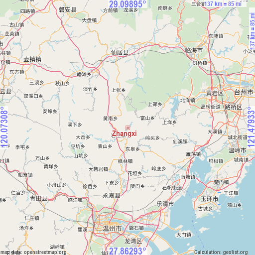 Zhangxi on map