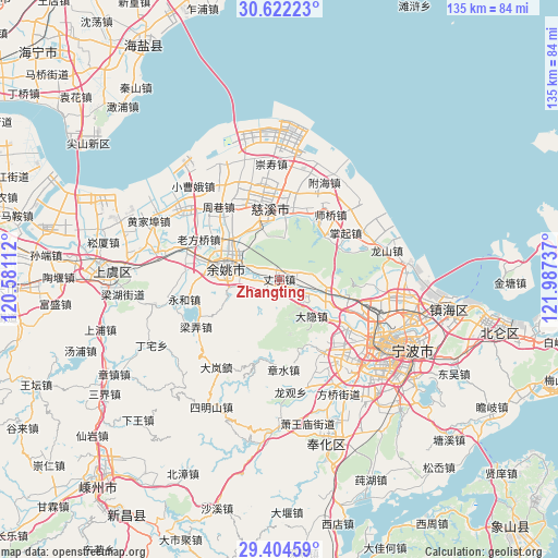 Zhangting on map