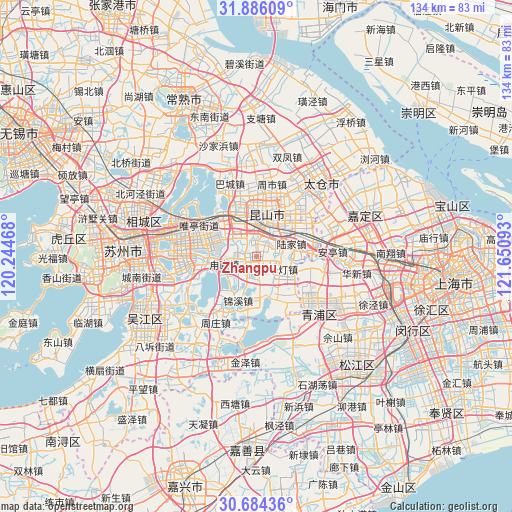 Zhangpu on map