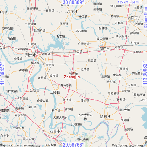 Zhangjin on map