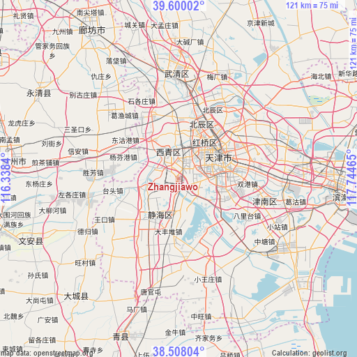 Zhangjiawo on map