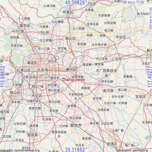 Zhangjiawan on map