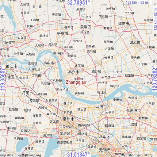 Zhangqiao on map