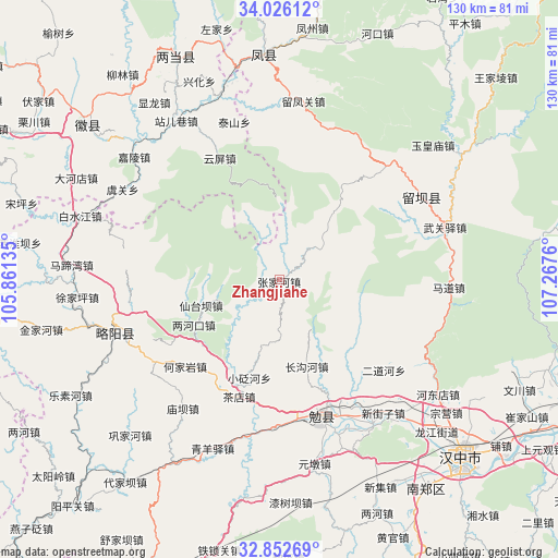 Zhangjiahe on map