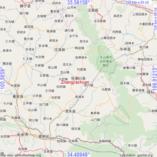 Zhangjiachuan on map
