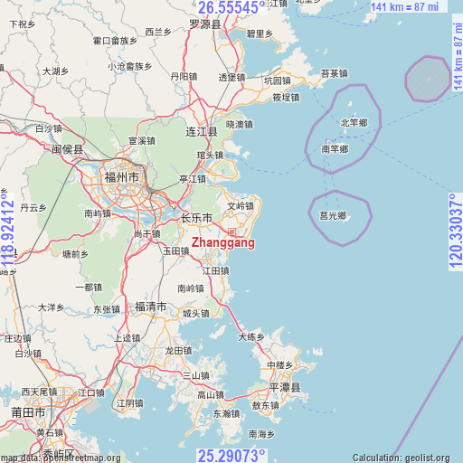 Zhanggang on map