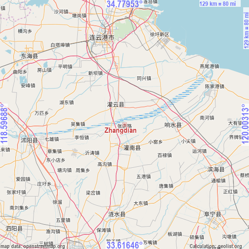 Zhangdian on map