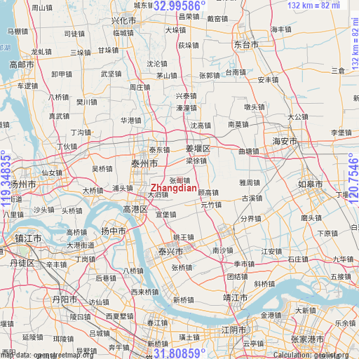 Zhangdian on map