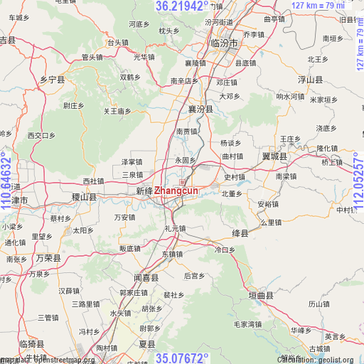 Zhangcun on map