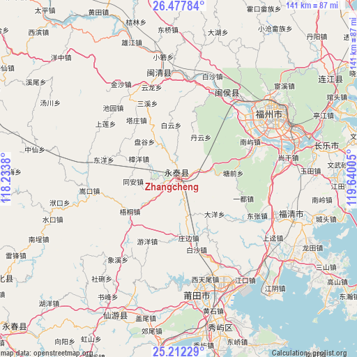 Zhangcheng on map