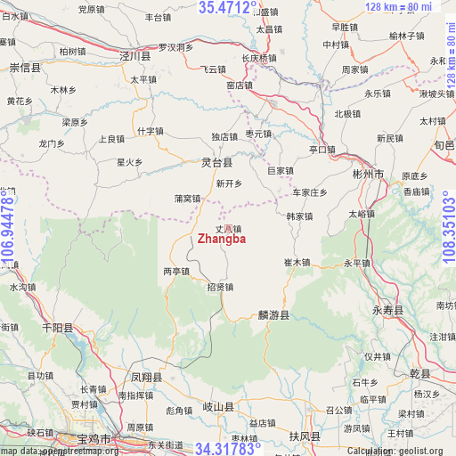 Zhangba on map