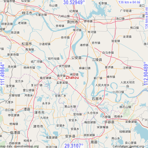 Zhakou on map