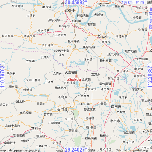 Zhakou on map