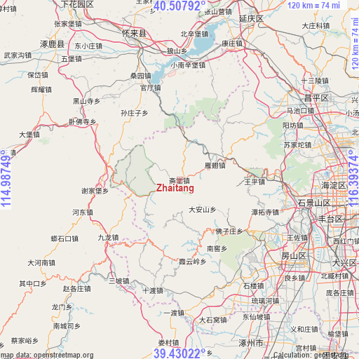 Zhaitang on map