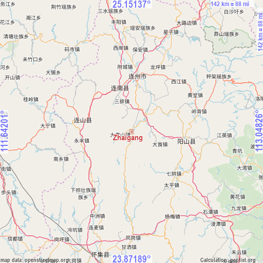 Zhaigang on map