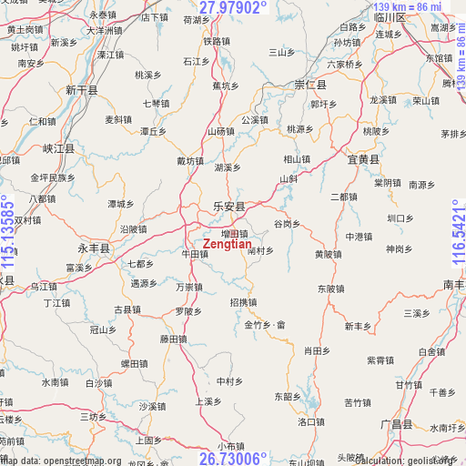 Zengtian on map