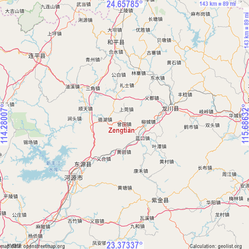 Zengtian on map