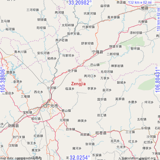 Zengjia on map