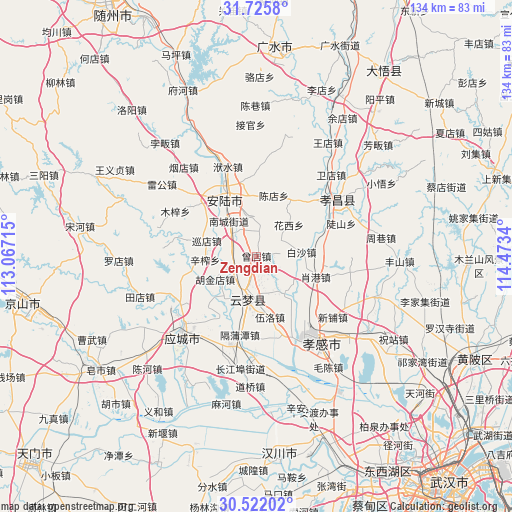 Zengdian on map