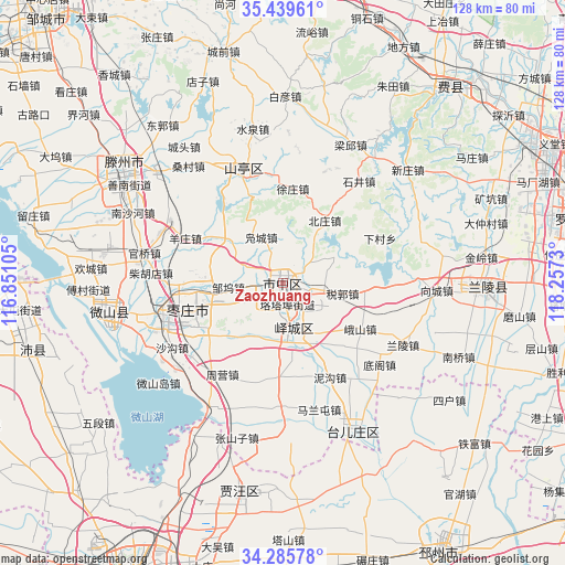 Zaozhuang on map