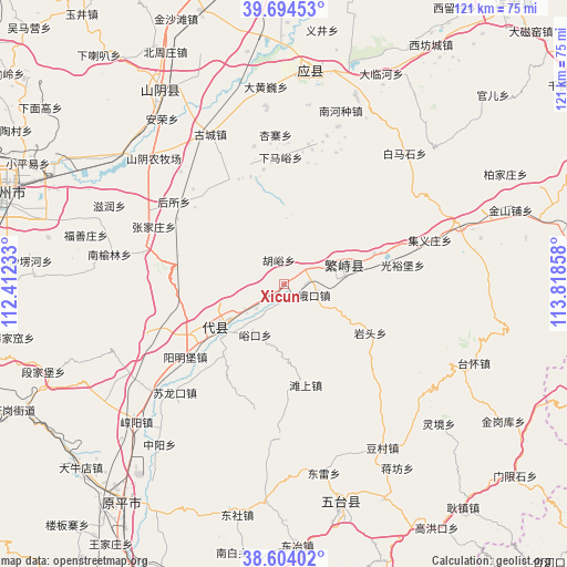 Xicun on map