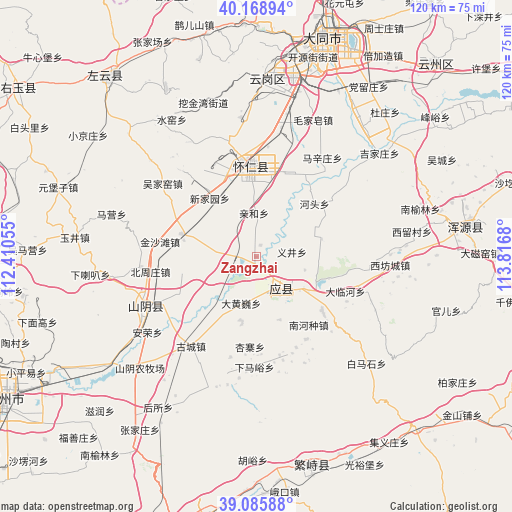 Zangzhai on map