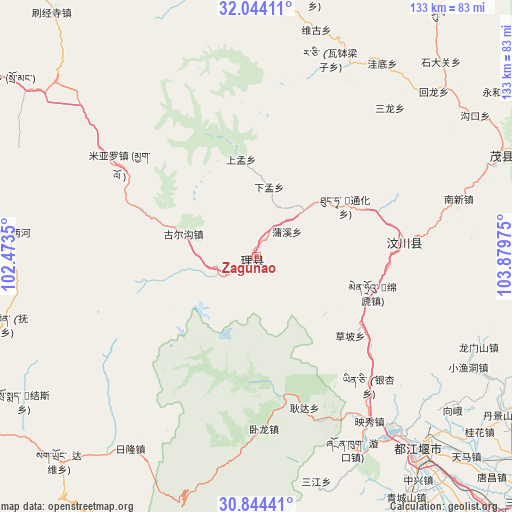 Zagunao on map
