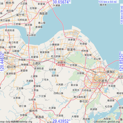 Yuyao on map