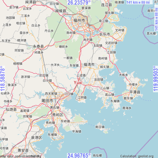 Yuxi on map