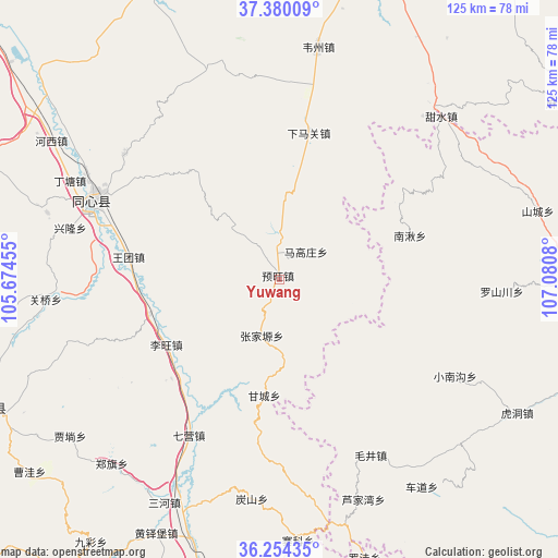Yuwang on map